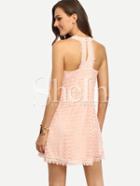 Shein Pink Sleeveless Hollow Shift Lace Dress