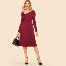 Shein Asymmetrical Neck Fit And Flare Dress