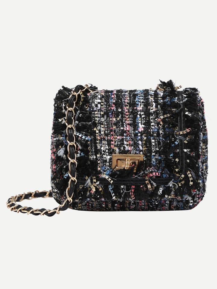 Shein Turnlock Closure Tweed Flap Bag - Multicolor