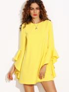 Shein Yellow Crew Neck Ruffle Sleeve Shift Dress