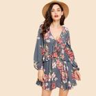 Shein Flower Print Knot Ruffle Dress
