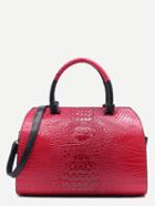 Shein Red Croc Embossed Leather Front Zipper Bowling Bag