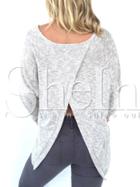Shein Grey Crew Neck Split Back With Lace T-shirt