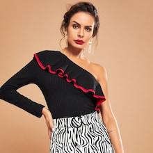 Shein Ruffle Detail One Shoulder Skinny Tee