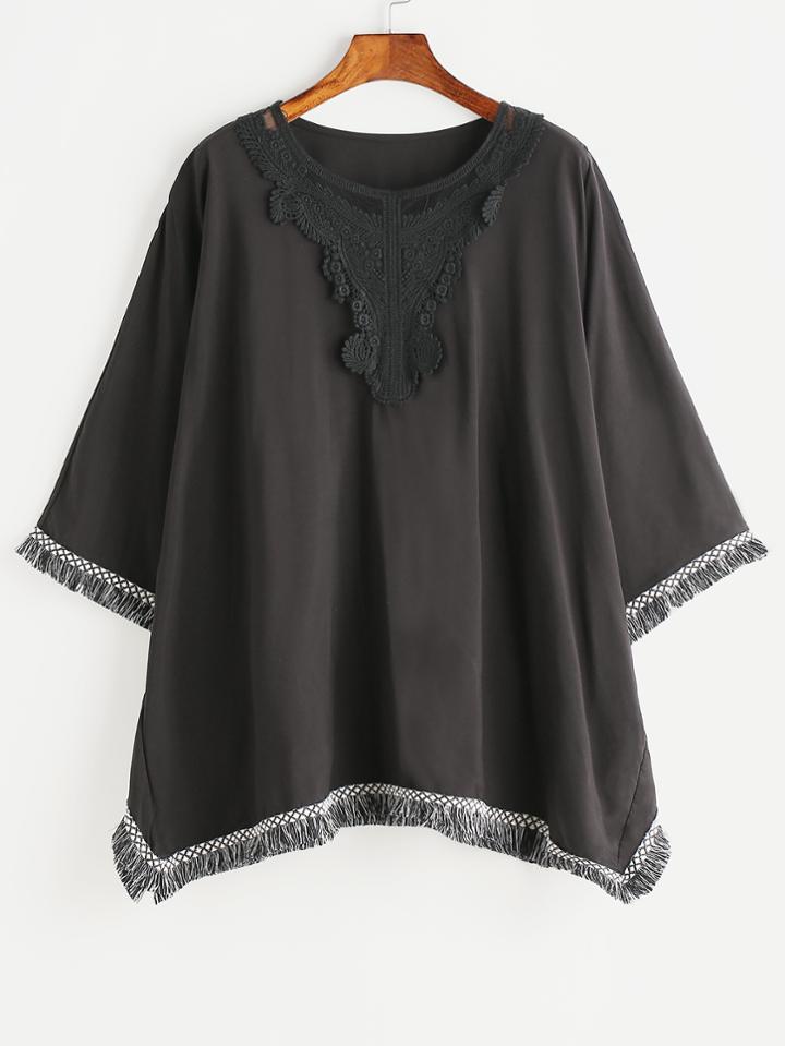 Shein Lace Detailed Fringe Hem Top