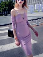Shein Purple Cold Shoulder Lattice Pencil Dress