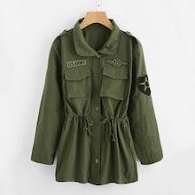 Shein Plus Drawstring Patched Decoration Coat