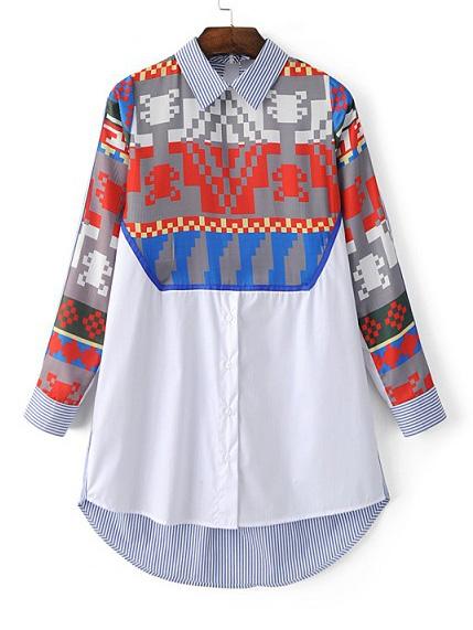 Shein Multicolor Peter Pan Collar Printed High Low Dress
