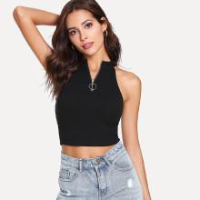 Shein O-ring Zipper Ribbed Crop Top