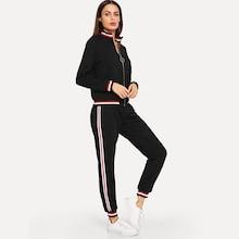 Shein O-ring Zip Up Striped Side Top & Pants Set