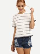 Shein Black And White Striped Taped Trim Short Sleeve T-shirt