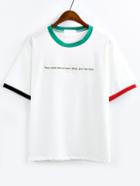 Shein Contrast Trim Letter Embroidered Patch T-shirt - White