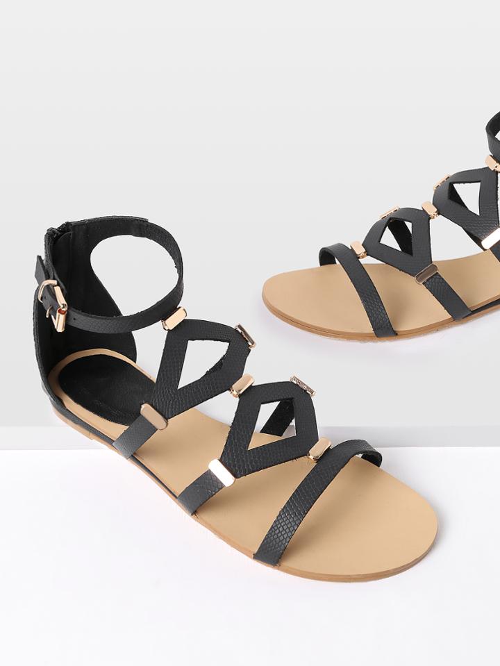 Shein Metal Detail Cut Out Flat Sandals