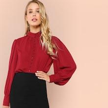 Shein Bishop Sleeve Button Up Blouse