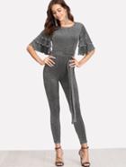 Shein Pearl Embellished Layered Sleeve Self Belted Jumpsuit