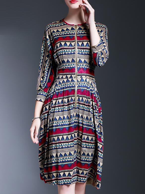 Shein Multicolor Zigzag Print Zipper Pockets Shift Dress