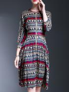 Shein Multicolor Zigzag Print Zipper Pockets Shift Dress