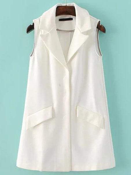 Shein White Hidden Button Shawl Collar Blazer Vest With Pockets