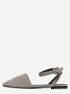 Shein Grey Faux Suede Point Toe Ankle Strap Flat Slingbacks