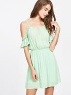 Shein Double Keyhole Mesh Insert Flutter Sleeve Dress