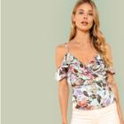 Shein Ruffle Cold Shoulder Floral Top
