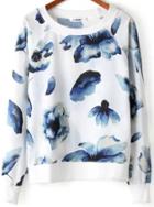 Shein Blue Round Neck Floral Loose Sweatshirt