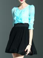 Shein Blue Ruffle Sheer Pleated A-line Dress