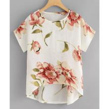 Shein Plus Floral Print Asymmetrical Blouse