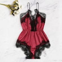 Shein Lace Trim Satin Romper Bodysuit