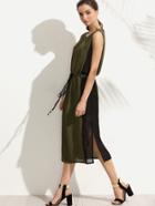 Shein Army Green Drawstring Waist Slit Side Dress