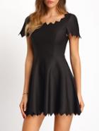 Shein Black Short Sleeve Scalloped Slim Dress
