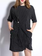 Shein Black Striped Pockets Shift Dress