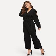 Shein Plus Surplice Neck Solid Jumpsuit