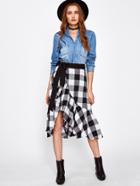 Shein Frayed Ruffle Hem Overlap Checkered Skirt
