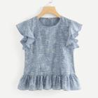 Shein Gingham Floral Print Frill Top
