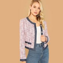 Shein Button & Pocket Front Plaid Coat
