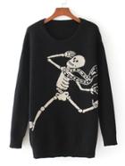 Shein Skeleton Pattern Drop Shoulder Pullover Sweater