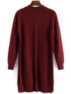 Shein Red Crew Neck Cable-knit Sweater Dress