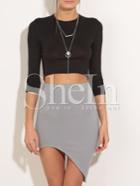 Shein Black Crew Neck Crochet Lace Back Cropped T-shirt