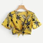 Shein Pineapple Print  Knot Front Top