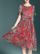 Shein Bell Sleeve Floral A-line Dress