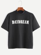 Shein Black Mock Neck Letter Print T-shirt