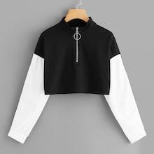 Shein Striped Tape Sleeve Color-block Sweatshirt