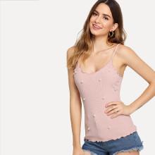 Shein Pearl Beaded Rib Knit Striped Cami Top