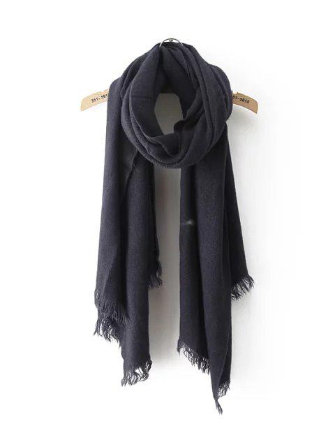 Shein Navy Frayed Trim Scarf