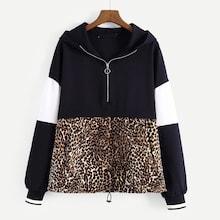 Shein Leopard Print Color-block Hoodie