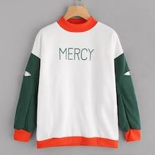 Shein Plus Cut And Sew Panel Letter Print Sweatshirt