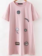Shein Pink Round Neck Patch Tee Dress