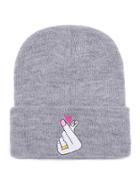 Shein Grey Embroidered Funny Beanie Hat