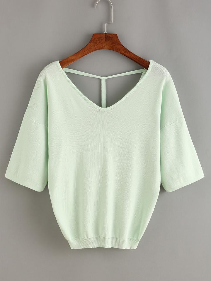 Shein Dropped Shoulder Seam V Nbeck Cut Out Back Sweater